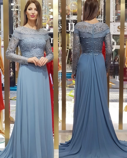 Lace Bodice Long Sleeve A-line Dress