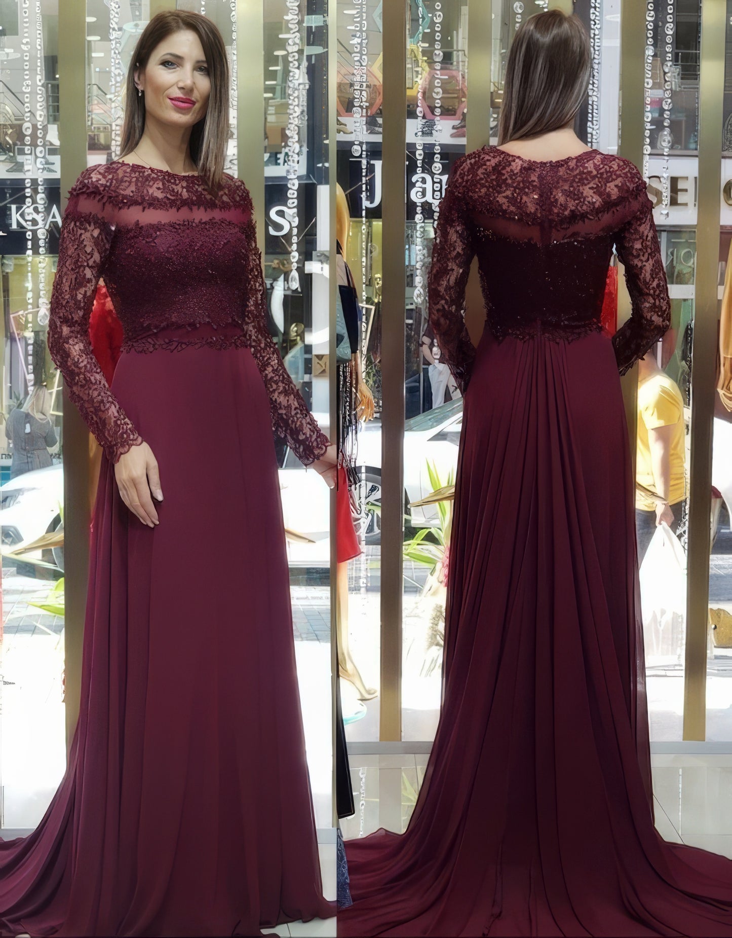 Lace Bodice Long Sleeve A-line Dress