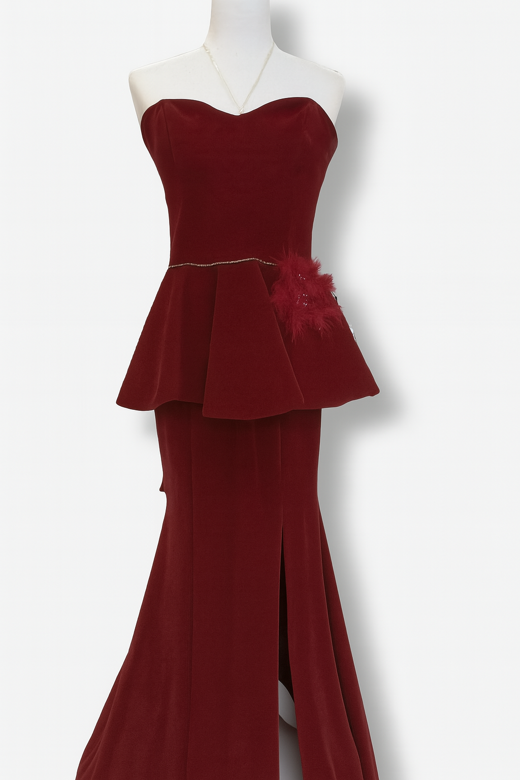 Strapless Peplum Mermaid Dress with Floral Detail