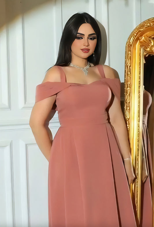 Amethyst Elegance Gown with Off-Shoulder Grace - Evening