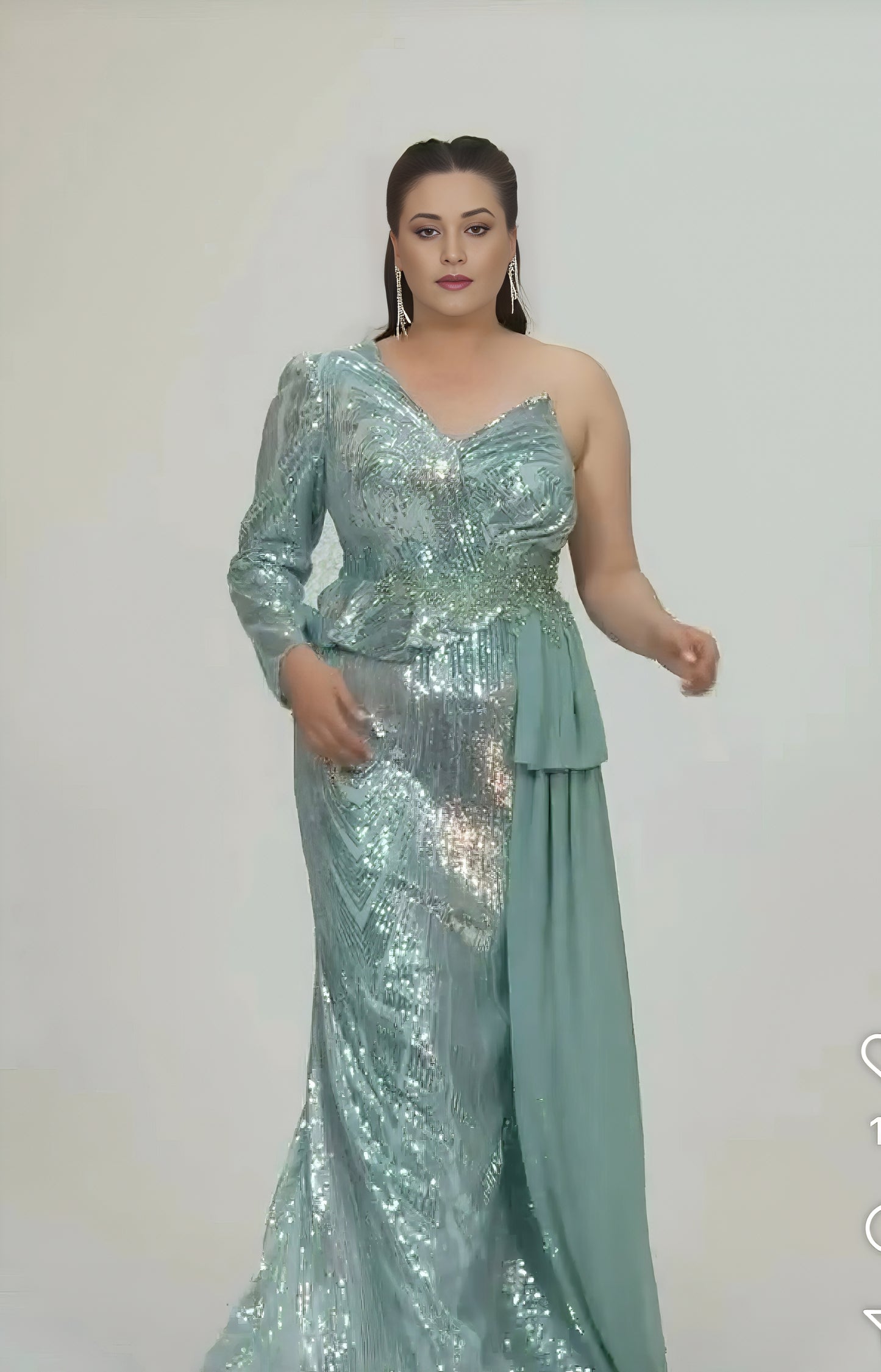 Aqua Siren One-Shoulder Sequin Gown