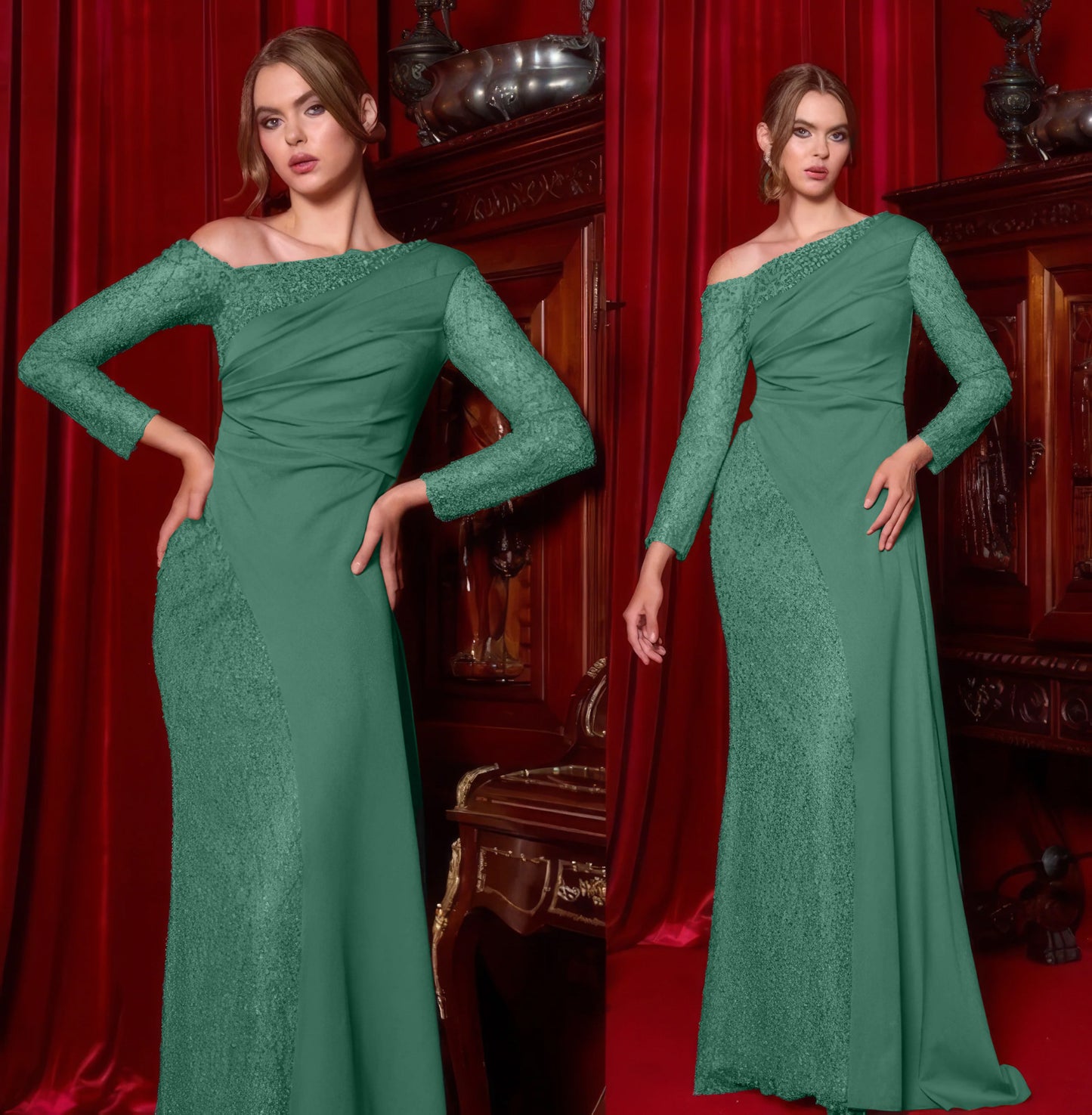 Celeste One-Shoulder Sequin Gown-Couture