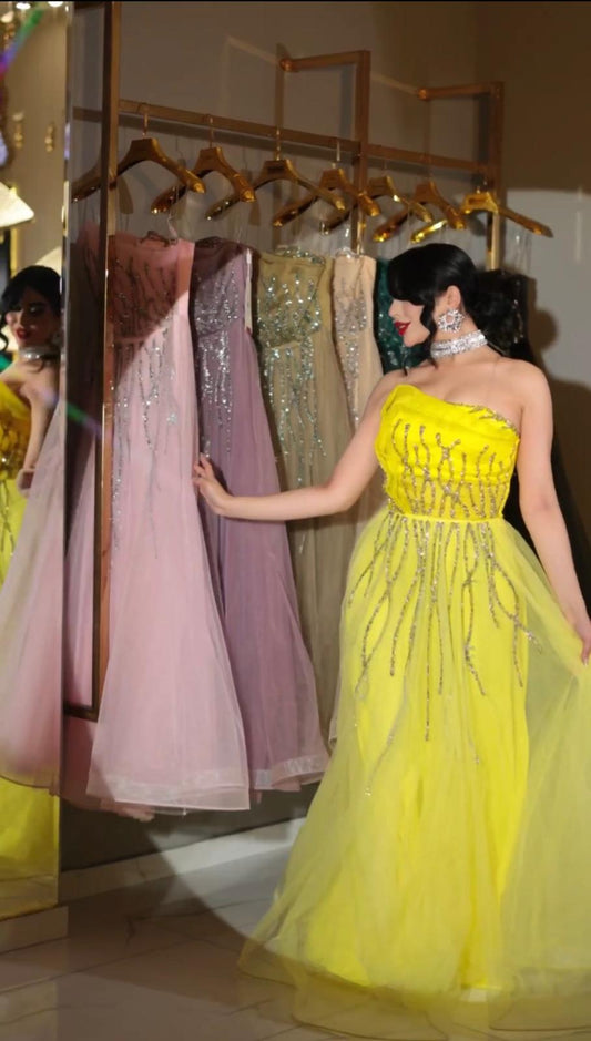 Strapless A-Line Gown with Sequin Embellishments- Couture