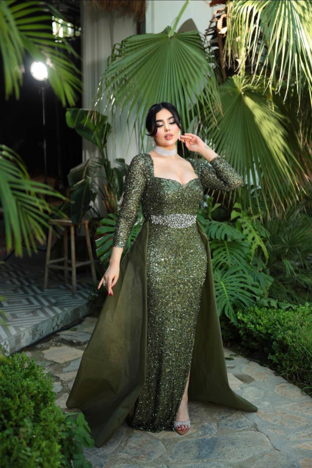 Sweetheart Mermaid Dress with Sequined Long Sleeves- Couture