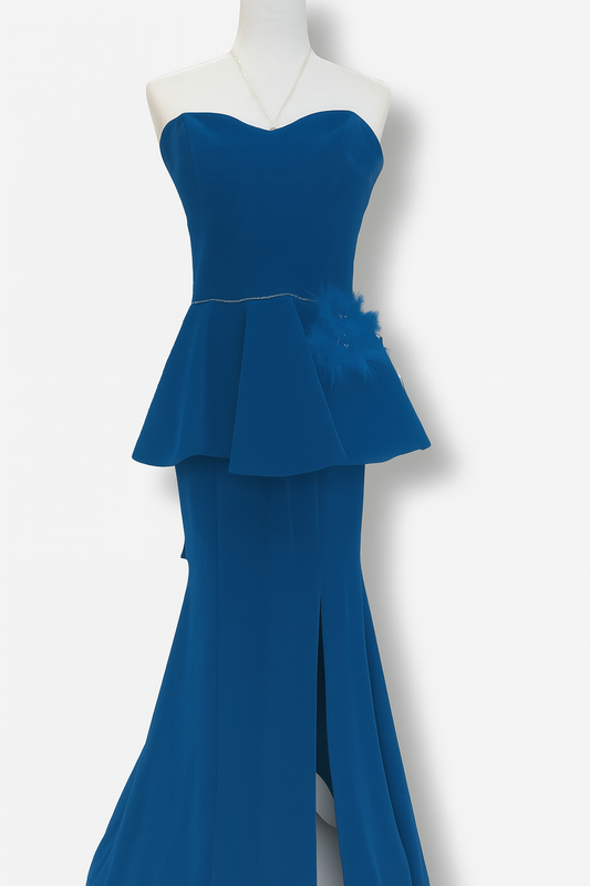 Strapless Peplum Mermaid Dress with Floral Detail