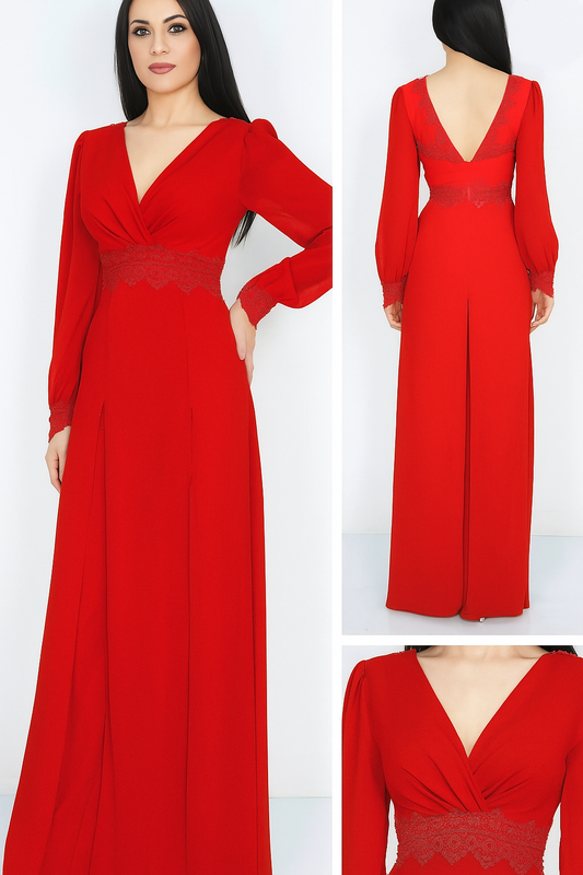 Lace Waist Pleated Jumpsuit