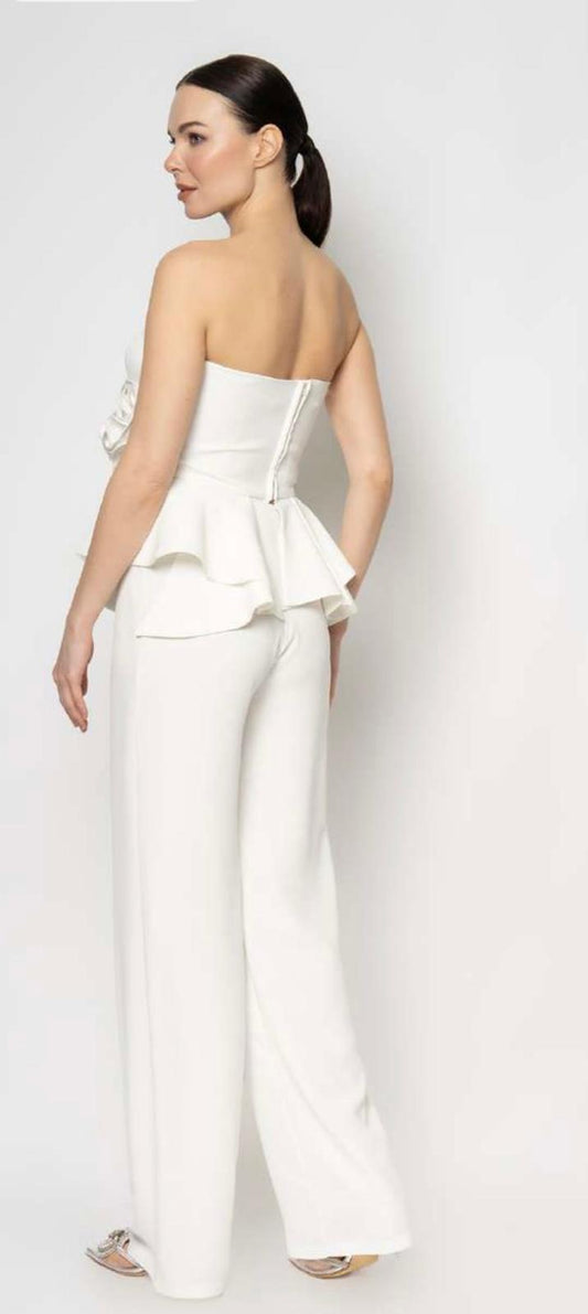 Strapless Peplum 2-Piece with Rosette Detail