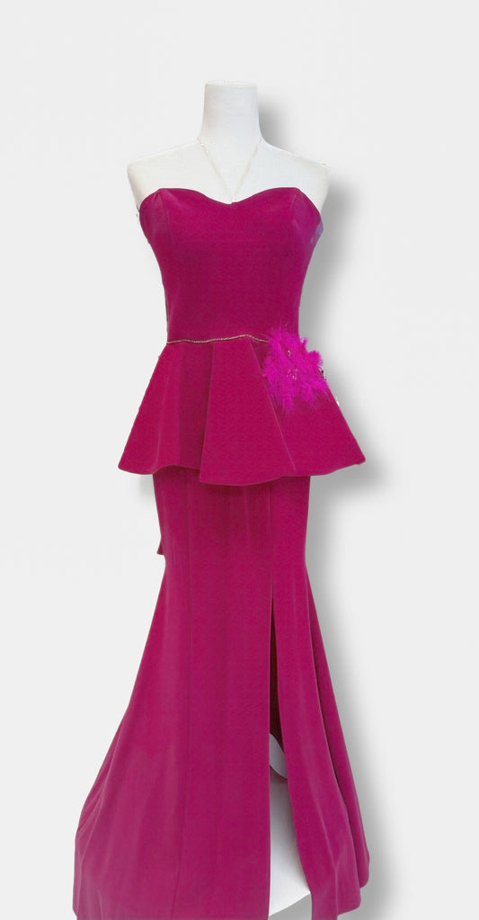 Strapless Peplum Mermaid Dress with Floral Detail