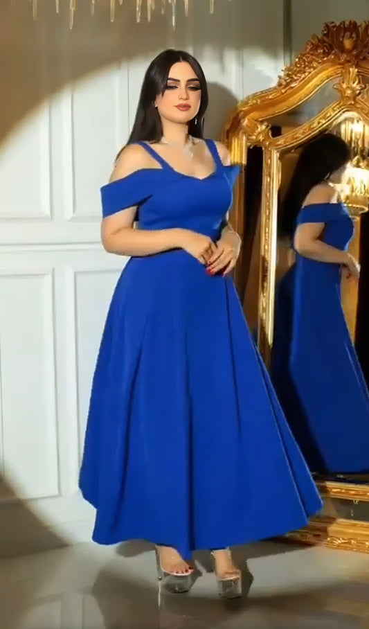 Amethyst Elegance Gown with Off-Shoulder Grace - Evening