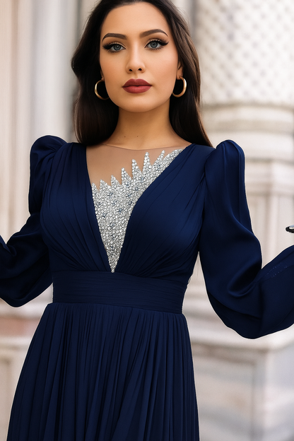 Draped Wrap Gown with Embellished Bodice