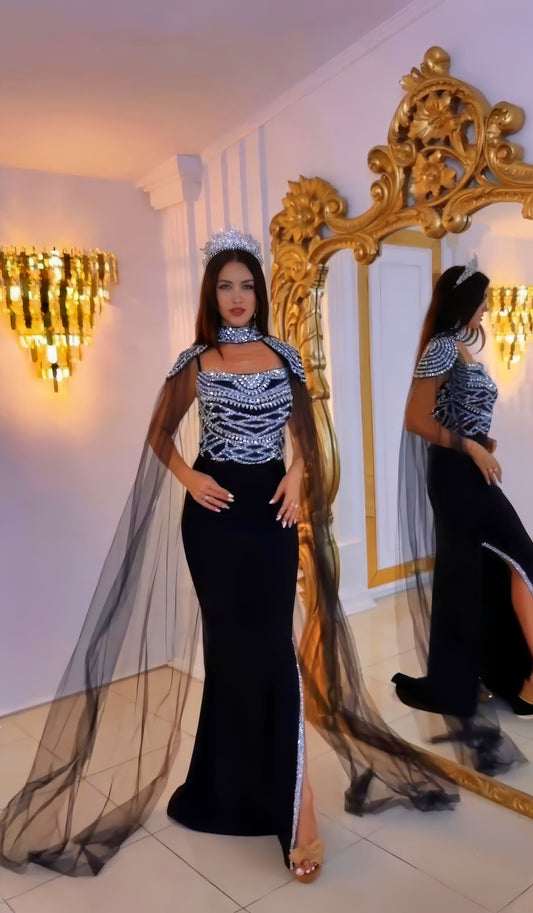 Regal Enchantment Gown with Majestic Cape - Couture