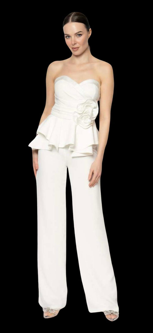 Strapless Peplum 2-Piece with Rosette Detail