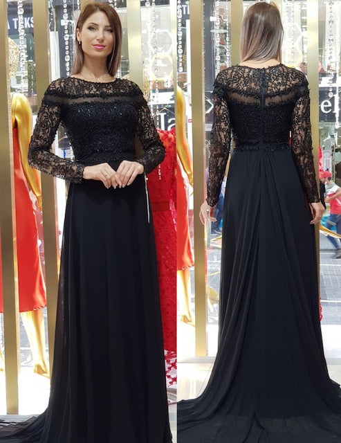 Lace Bodice Long Sleeve A-line Dress