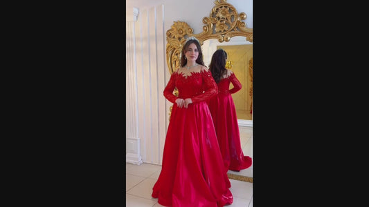 Illusion Neckline Long Sleeve Ballgown with Sequins - Couture