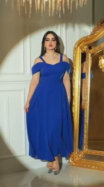 Amethyst Elegance Gown with Off-Shoulder Grace - Evening