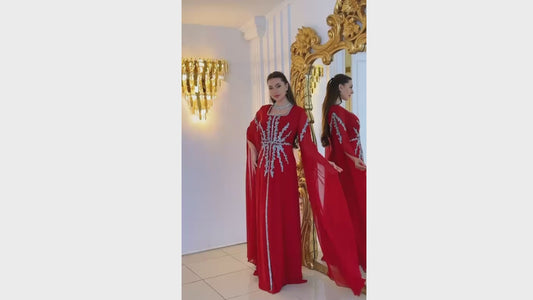 Embellished Kaftan Evening Gown with Flowing Sleeves