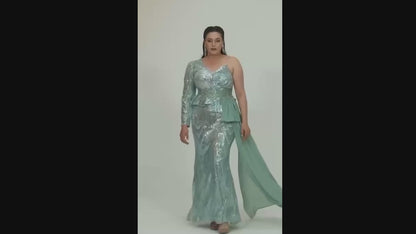 Aqua Siren One-Shoulder Sequin Gown