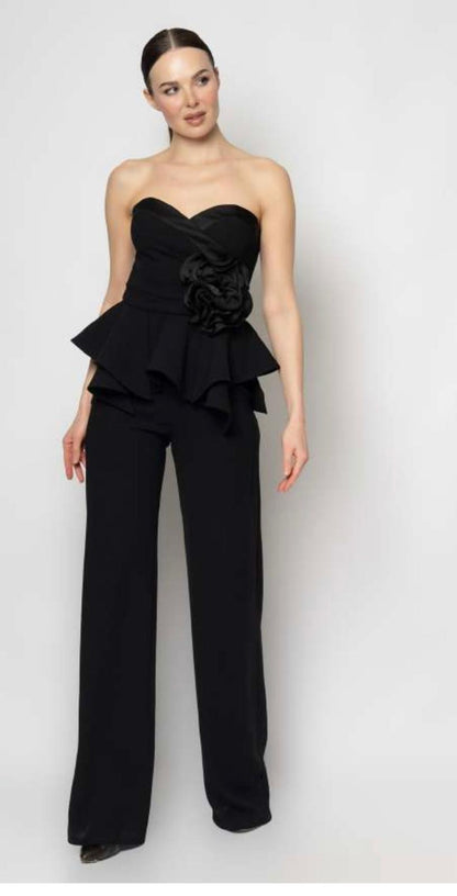 Strapless Peplum 2-Piece with Rosette Detail