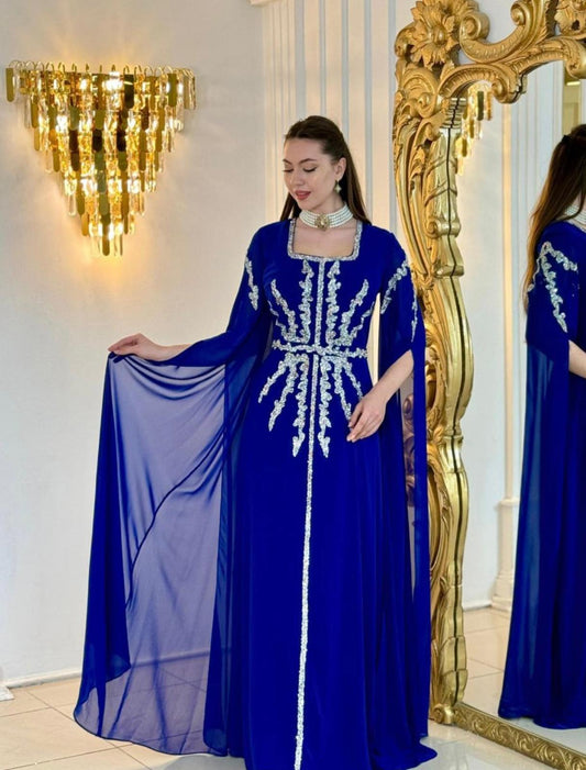 Embellished Kaftan Evening Gown with Flowing Sleeves