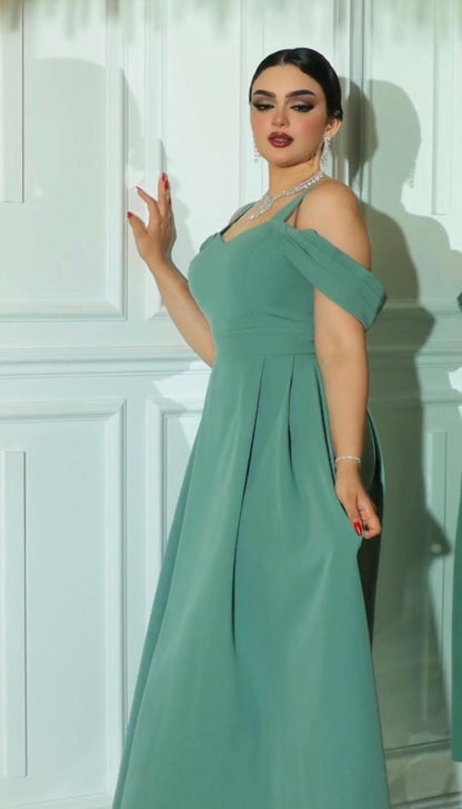 Amethyst Elegance Gown with Off-Shoulder Grace - Evening